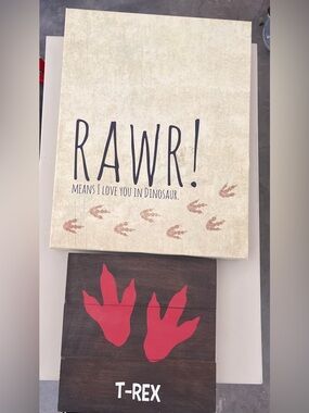 RAWR! Dinosaur Wall Art Set - Neutral & Red